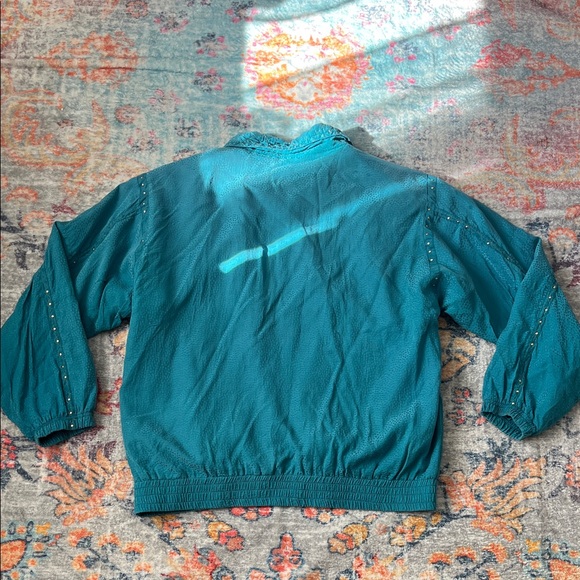 Mureli 100 % Silk Teal Women's Bomber Jacket - Picture 8 of 8
